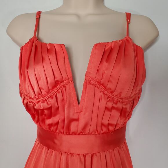 Ramy Brook Becky Gown Plunge Neck Satin Slit Maxi Dress Guava Pink Coral Size 4 - Picture 9 of 14